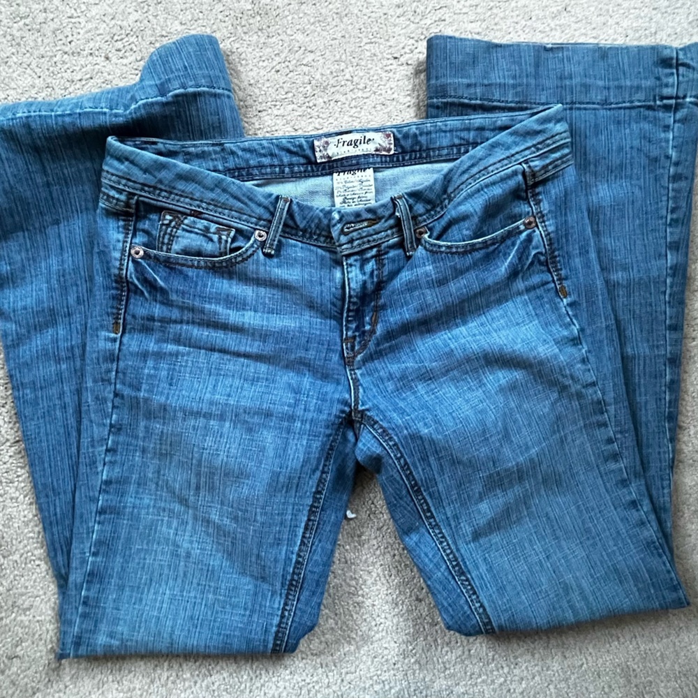 Flared blue jeans